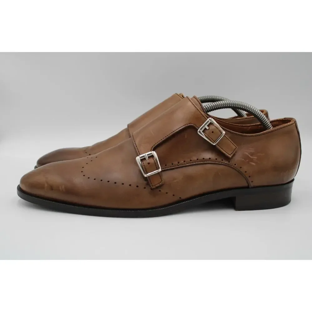 Size 9.5 - Matteo Massimo 8279 Genuine Leather Monk Strap Dress Shoes Italy